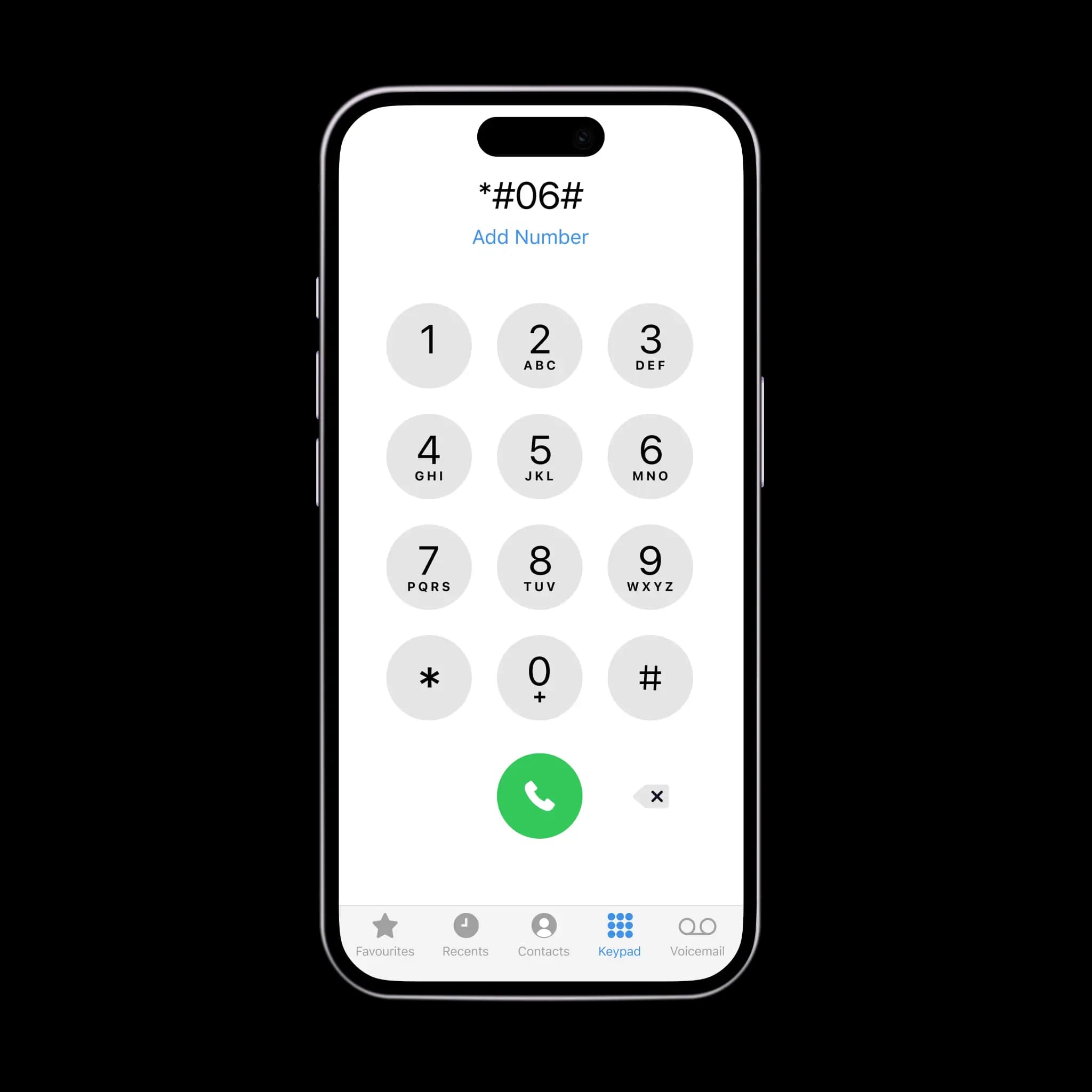 Phone dials the number *#06# to check eSIM compatibility.